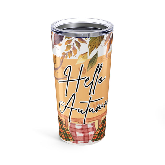 Autumn Tumbler, Hello Autumn Travel Mug, Fall Beverage Cup, Pumpkin Spice Insulated Tumbler, Seasonal Coffee Container